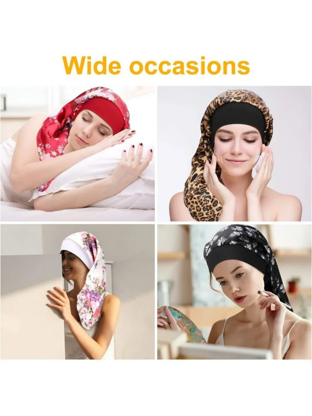 6 Pcs Long Satin Hair Bonnet Set for Sleeping, Stylish Print, Hair Protection